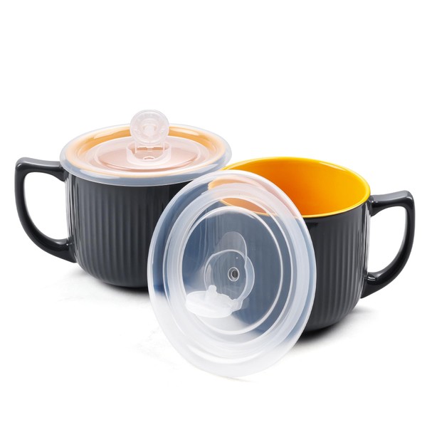 ZEBERBO Ceramic Soup Bowls with Vented Lid, 32 Ounce Soup