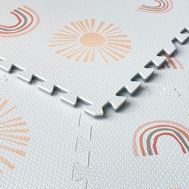 Simple Kid Co. Play Mat for Baby, Toddler and Infants, Six Interlocking Tiles Made with Soft Non-Toxic EVA Foam, 4x6 feet (Sunshine & Rainbows (Cream White))
