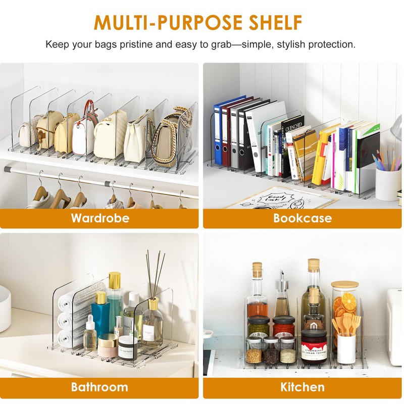 MIKESIER Purse Organizer for Closet - 2 Pack Clear Adjustable