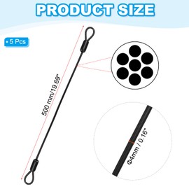 PATIKIL 5/32" Dia Vinyl Coated Stainless Steel Cable with Loops, 5 Pcs 2 ft (20") Flexible Wire Rope Security Chain Lanyard Lock for Outdoor Stage Lighting Luggage Lock, Black