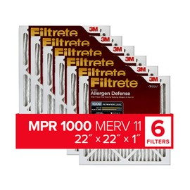 Filtrete 22x22x1, AC Furnace Air Filter MPR 1000 MERV 11, Allergen Defense, 6-Pack (exact dimensions 21.69 x 21.69 x 0.81)