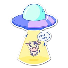 2 x 10 cm Kuh UFO Vinyl-Aufkleber – Alien-Entführung, extra terrestrische fliegende Untertasse, Tier, Kawaii, niedlich, lustig, Aufkleber, Scrapbook, Aufkleber #83312