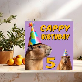 5th Capybara Birthday Card - Cappy Birthday - 5 Year old Five, Fifth