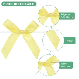 M METERXITY 100-Pack Satin Ribbon Twist Tie Bows, 2.4x2.8 Inch Bow Twist Ties, Satin Ribbon Bows for Craft DIY/Baked Goods/Hair Bow Sewing/Wedding/Birthday/Party [Yellow]