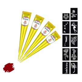 4x FADEDA 100% Natural Henna Paste Cones Kegel Kastanien-Braun (Rotbraun), 100g + 10 Sticker