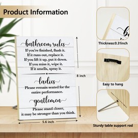Bathroom Rules Signs for Home Wall Sign for Toilet Decor Wood Desk Decoration for Funny Bathroom Art Toliet Shelves Decor Wall Art for Modern Home Office Bath Room Restroom - F482