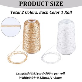 CABODYALS 1000M 2 Colors Sequin Sparkle Yarn Accessories Metallic Glitter Sequins Thread Polyester Hand Needle String With Spool for Sewing Making Clothes Decor Diy Crafts Knitting Crocheting