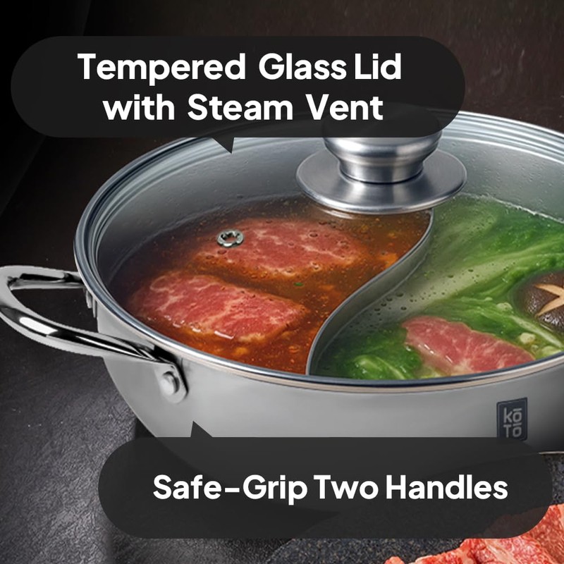 KOTO 304 Stainless Steel Divided Hot Pot – 11”, 4.5L