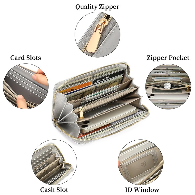 SENDEFN Women's Large Leather Wallet with RFID Protection, Large Capacity