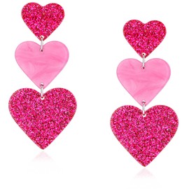 Mintolex Acrylic Y2K Love 3 Heart Earrings for Women Valentines Earrings Jewelry Gifts Hot Pink