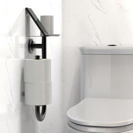 AquaChase 3-in-1 Toilet Safety Grab Bar with Built-in Tissue Paper Holder and Phone Shelf, for 2 Mega Rolls, 250lbs Weight Support When Mounted in Stud, Matte Black Right-Hand