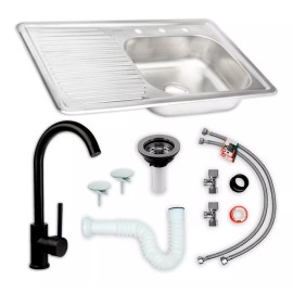 Meer Faucets By Cnx Kit Completo De Tarja Con Escurridero A Izq Con Mezcladora