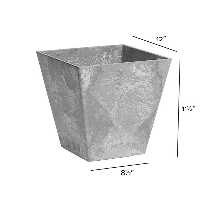 ArtStone 35120 Ella Square Planter, 12-Inch, Grey