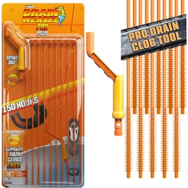 FlexiSnake Pro Drain Weasel Sink Snake Hair Clog Remover Tool, Sink, Pipe, Bathroom, Bathtub Drain Cleaner, 18-inch Long, Flexible, Made in The USA, 10 Pack Reusable Wands and Removable Handle