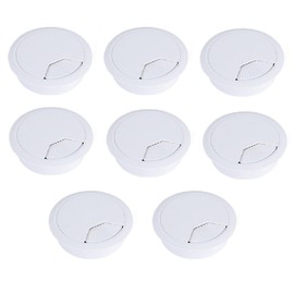 8 Pack 60mm Plastic Desk Cable Grommets, White Wire Organizer Caps, Round PC Computer Port Cable Hole Cover Plug Bushings, Perfect for Hide Data Cords in Office Desk, TV Stands, Tabletops and More