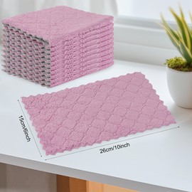 JUNART 10Pcs Dish Cloth,Coral Velvet Kitchen Towel Super Absorbent, Easy to Clean, for Kitchen, Bathroom, Living Room,etc (Purple)