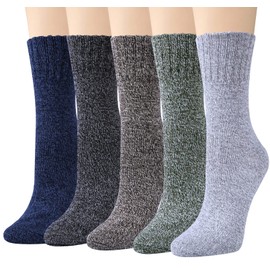 Loritta Pack of 5 Womens Wool Socks Winter Warm Thick Knit Soft Vintage Casual Crew Boot Socks Gifts,F-blue/Dark Grey/Brown/Green/Light Grey