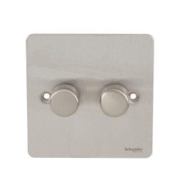 Schneider Electric Ultimate Flat Plate - Double 2 Way Dimmer Light Switch, Main & Low Voltage, 250W/VA, GU6222CSS, Stainless Steel