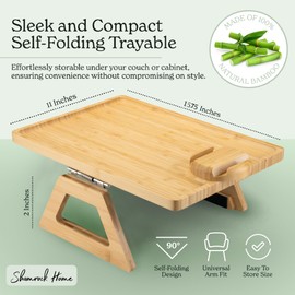 Shamrock Home Bamboo Couch Arm Table with Device Holder, Clip On Tray Sofa Table for Couches. Sofa Arm Tray for TV Dinners, Remotes, Drinks, Snacks and Small Spaces (1, Beige, Large 15.75 x 11)