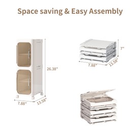 KHNR 2-Tiers Slim Bathroom Storage Cabinet, Foldable Storage Cabinets,Narrow Bathroom Storage,Movable Bathroom Storage Organizer for Small Spaces,Bathroom,Kitchen,Laundry,Cream White