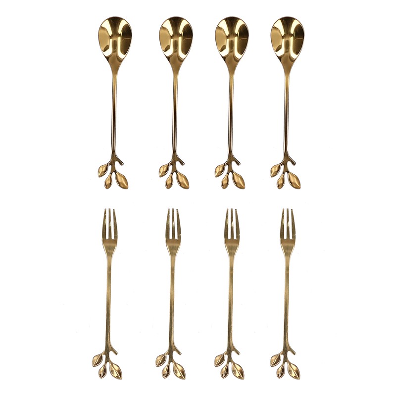 8Pcs Branch Design Coffee Spoon Stainless Steel Fruit Fork Dessert