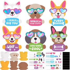 Copkim 30 Sets Valentine's Day Craft Kit for Kids DIY Valentine Iridescent Cool Dog Magnet Make Your Own Valentine Dog Craft for Valentine's Day Home Classroom Party Favor Game Activities