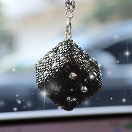 MOTOFITOOL Creative Hanging Dice with Dots Car Rearview Mirror Charm, Bling Car Charm, Rear View Mirror Accessories, Stylish Auto Interior Decor(Black)