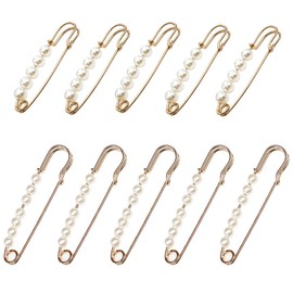 10 Pcs Pearl Brooch Pins Fashion Decorative Safety Pins Heavy Duty Pearl Scarf Brooch Large Sweater Shawl Clips for Women Girls Clothes Cardigans Dresses Pants Blouse Coat Waist Tightener