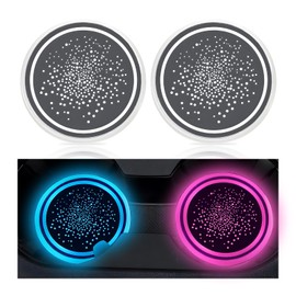 Sun Walker 2PCS LED Cup Holder Lights for Car, 7 Colors Changing Luminescent Light Vehicle Insert Coasters, Rechargeable LED Atmosphere Lamp Cup Pad, Interior Car Accessories (Starry Sky)