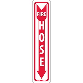NMC FHP8P FIRE HOSE – 4 in. x 18 in. Rigid Plastic Fire Hose Sign with White Text on Red Base