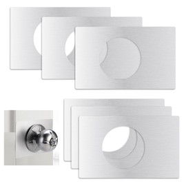 Bagentry 6 Pieces Rectangular Door Reinforcement Plate Stainless Steel, Handle Fixing Cover Door Knob Plate Scar Filler Repair, Thick Deadbolt Lock Hole Cover with Adhesive Tapes (6, Silver)