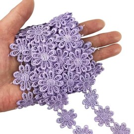 2 Yards 25mm Light Purple Daisy Flower Lace Trim Knitting Wedding Embroidered DIY Handmade Patchwork Ribbon Sewing Supplies Crafts