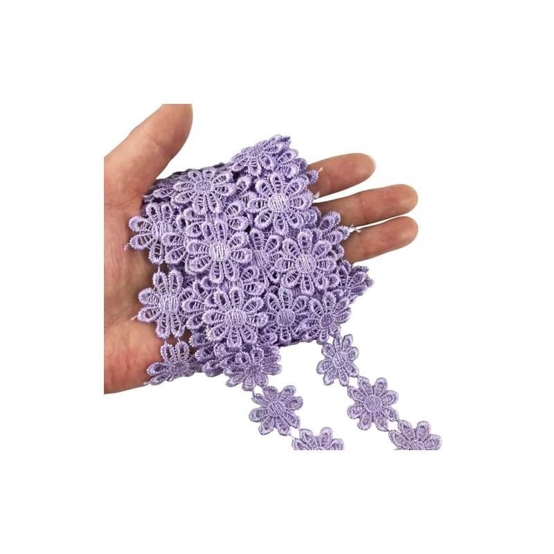 2 Yards 25mm Light Purple Daisy Flower Lace Trim Knitting