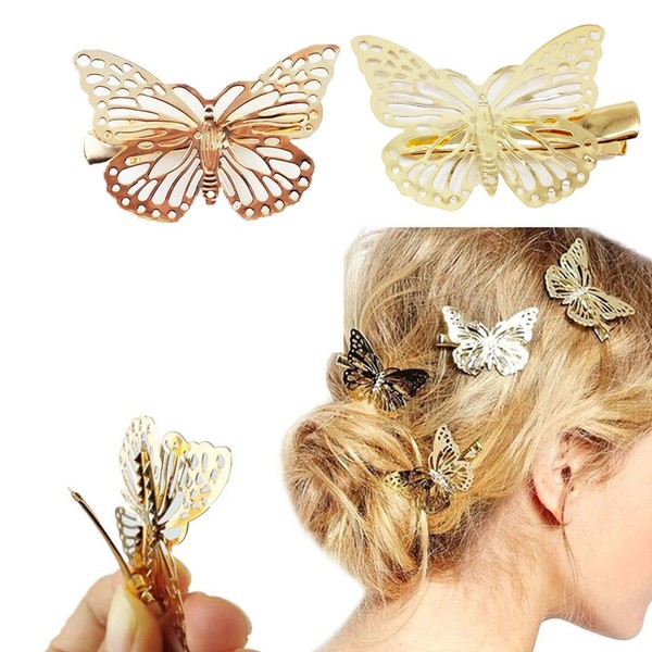 Yueton 1 par de clips de pelo de mariposa plateada para el pelo, accesorios para el pelo de novia, horquillas para el pelo, Dorado