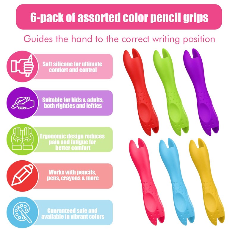 Yuanchu 6-Pack Pencil Grips, Ergonomic Double-Sided Pen Grips