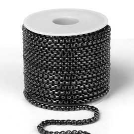 33 Feet Gunmetal Stainless Steel Rolo Box Chain Roll, 2.5mm Wide 304 Stainless Steel Square Rolo Link Chains Spool Bulk for Jewelry Making
