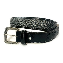 NELIDA'S SOUTHERN IMPORTS MEN'S BLACK WESTERN LEATHER BELT. SADDLE HORSE COWBOY RODEO BELT. CINTO VAQUERO - 38