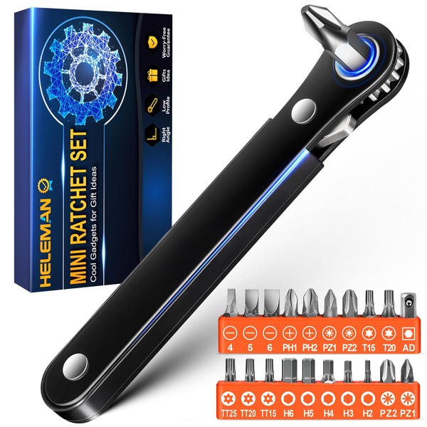 Gifts for Men Women Angled Screwdriver - Cool Gadgets for Men EDC Gear Mini Ratcheting 90 Degree Offset Screwdriver Gifts for Dad Mom Husband Wife Tools for Tight Space Sewing Machine Stocking Stuffer