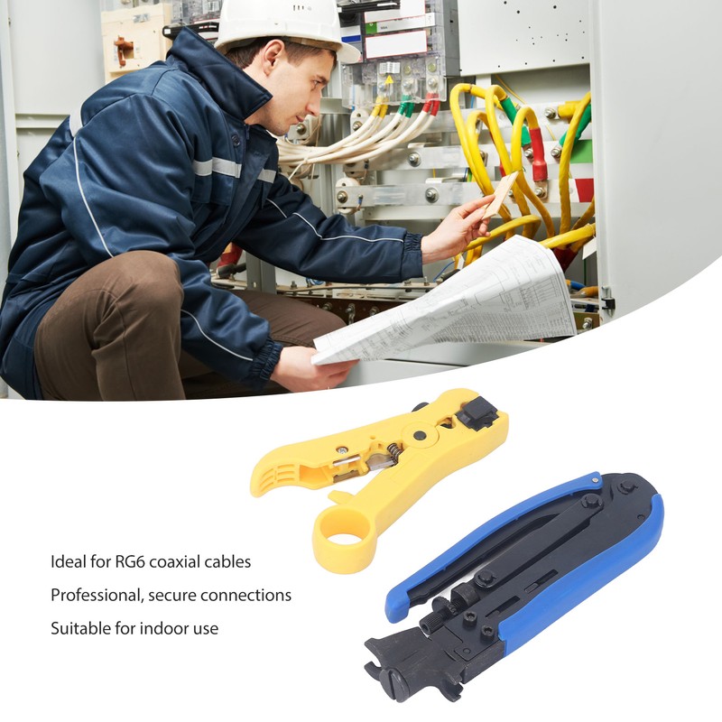 Coax Crimper Tool Kit for Cable Compression with Stripping Tool