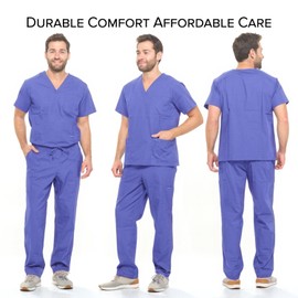 Dagacci Scrubs Medical Uniform Mens Scrub Set Medical Scrubs Top and Pants, Ceil Blue, Medium