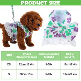 Dog Harness Dress for Small Dog, Dogs Dresses for Dogs Girl, Daisy Floral Dogg Harness and Leash Set Puppy Dresses Princess Skirt with Pearls Bow Accessories for Pet Doggie Kitten(Small)