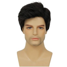 Salaibs Black Short Wigs for Men Natural Replacement Hair Wig Side Part Synthetic Heat Resistant Fibre Guy Wig for Daily Use