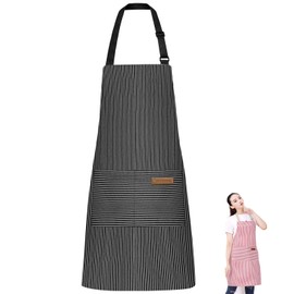 Senshuomy Kitchen Apron Adjustable Apron Unisex Apron with Pocket Cooking Apron for Home Kitchen, Baking, Gardening, Restaurant, BBQ (Black Strips/1pcs)