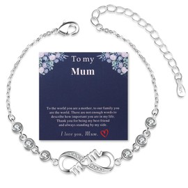 PEEMUXO Silver Bracelets for Women Sterling Silver Infinity Bracelet with Cubic Zirconia Hypoallergenic Silver Heart Infinity Bracelets Adjustable Sterling Silver Bracelet for Women with Jewellery Box