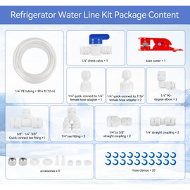 Water Line Kit, 1Plusselect Refrigerator Water Supply Pipe Tube, 39.3 Ft Ice Maker Water Tubing 1/4” O.D.Water Hose & Fridge Connector Kit for Fridge Ice Maker RO Systems Water Filter Faucet (39 PCS)