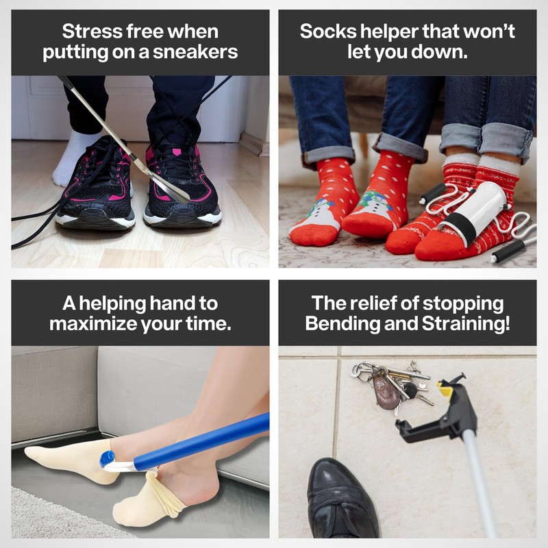 Long Shoe Horn, Grabber Reacher Tool, Sock Aid Device, and