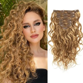 Loxxy Clip in Human Hair Extensions 18inch Natural Wave #27 Strawberry Blonde Natural Wave Real Human Hair Extensions for Women Double Weft 120g/set 7Pcs/lot And 17 Clips Per Pack