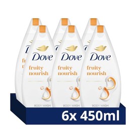 Dove Fruity Nourish Body Wash Body Cleanser shower gel with plant-based moisturisers for softer, smoother skin after one shower 6x 450 ml