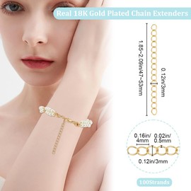 Beebeecraft 1 Box of 100 Pieces 18K Gold Plated Stainless Steel Necklace Extenders Golden Link Bracelet End Chain Jewellery Extensions for DIY Jewellery Making