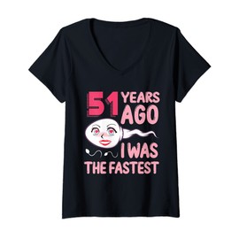 Womens 51th Birthday Outfit 51 Years Ago I was the Fastest Funny V-Neck T-Shirt